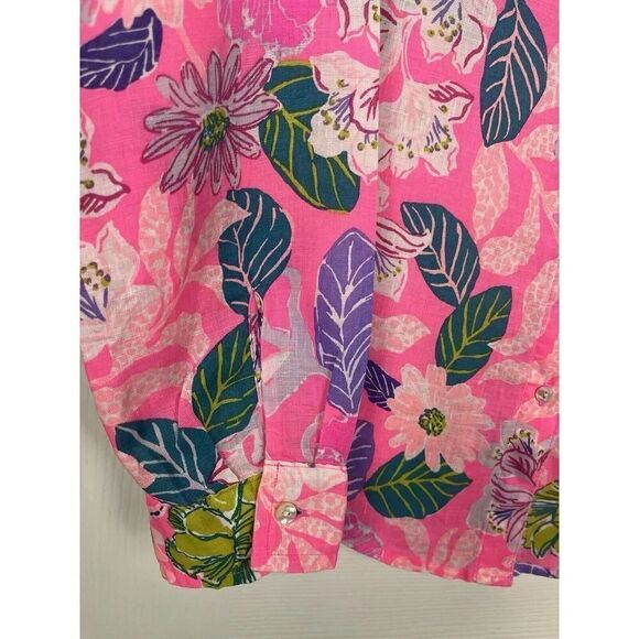 Lilly Pulitzer Sea View Collared Shirt Pink Isle Multi Linen Womens Size XS - Picture 4 of 9